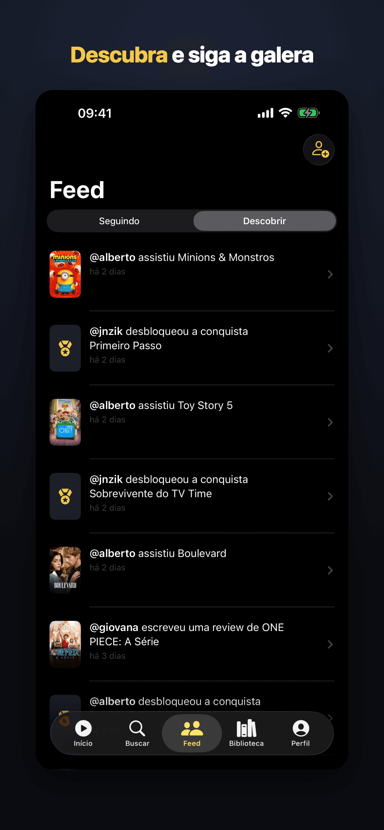Feed do epilogg com a atividade de outras pessoas